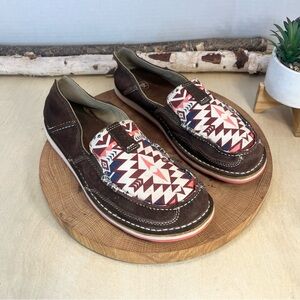 Ariat Brown Suede Floral Cactus Cruiser Slip-On Shoes Size 10
